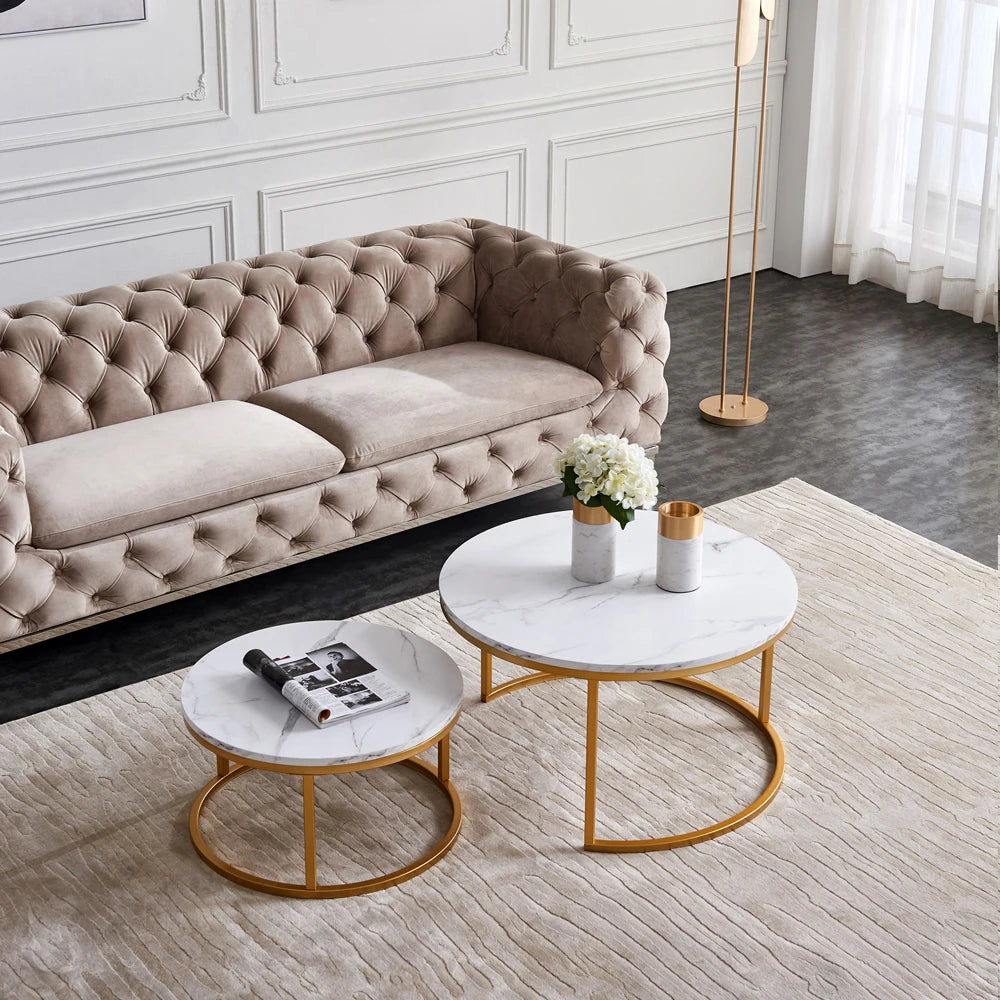 Marble Round Coffee Table Set