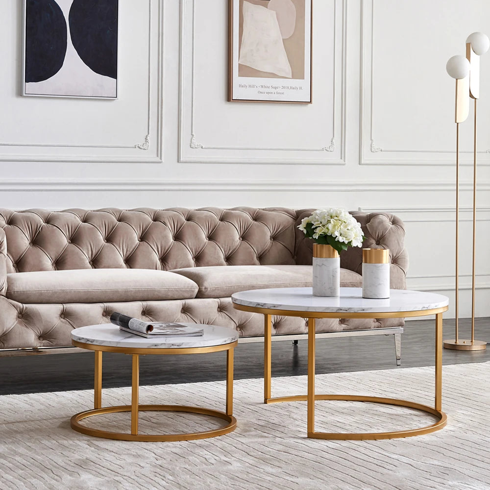 Marble Round Coffee Table Set