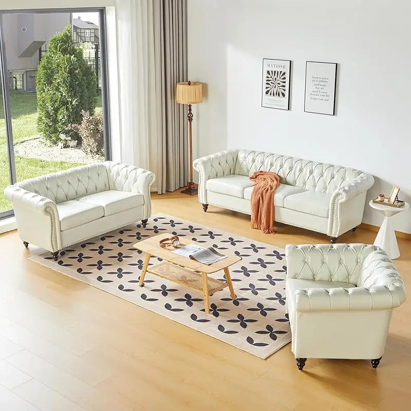 Living Room 3-piece Leather Sofa Set
