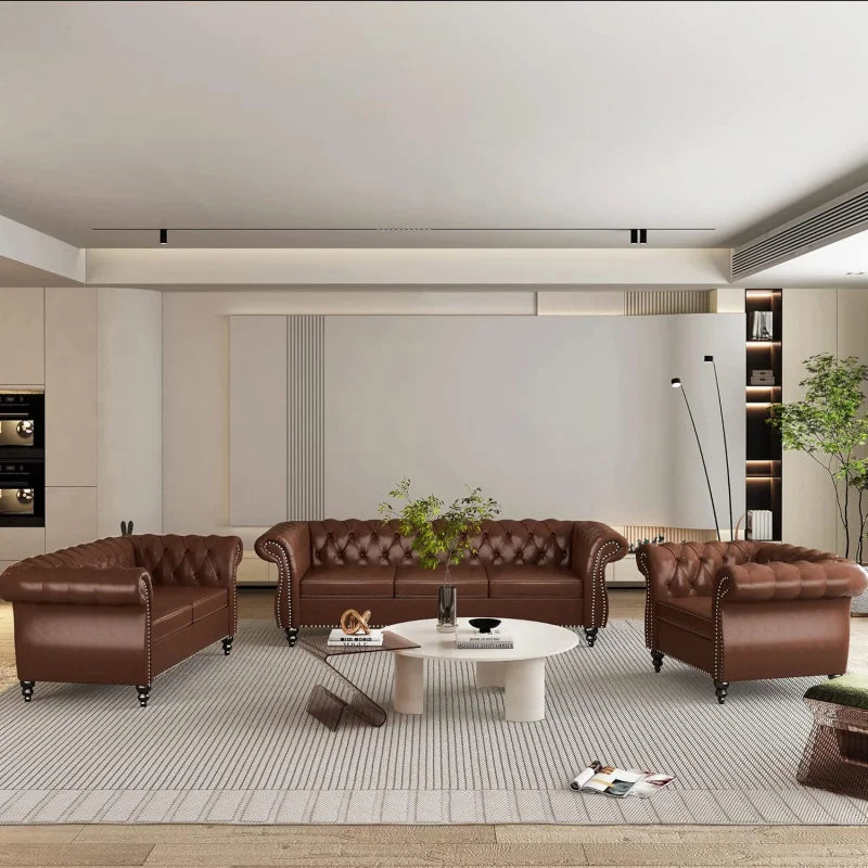 Living Room 3-piece Leather Sofa Set